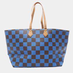 Pre Owned Louis Vuitton Sac Plat Soft EW Brown/Blue Coated Canvas Leather With Damier Pop  Tote Bag