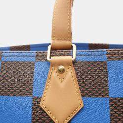 Pre Owned Louis Vuitton Sac Plat Soft EW Brown/Blue Coated Canvas Leather With Damier Pop  Tote Bag