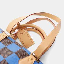 Pre Owned Louis Vuitton Sac Plat Soft EW Brown/Blue Coated Canvas Leather With Damier Pop  Tote Bag
