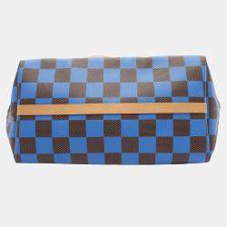 Pre Owned Louis Vuitton Sac Plat Soft EW Brown/Blue Coated Canvas Leather With Damier Pop  Tote Bag