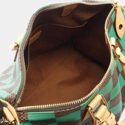 Pre Owned Louis Vuitton Speedy Bandouliere 40 Damier Pop Green/Brown Coated Canvas Leather  Handbag 