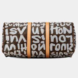 Pre Owned Louis Vuitton Monogram Graffiti Keepall 50 Argent Brown Coated Canvas Leather Boston Bag