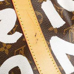 Pre Owned Louis Vuitton Monogram Graffiti Keepall 50 Argent Brown Coated Canvas Leather Boston Bag