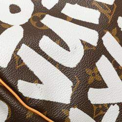 Pre Owned Louis Vuitton Monogram Graffiti Keepall 50 Argent Brown Coated Canvas Leather Boston Bag