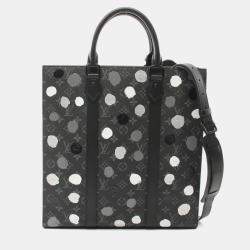 Pre Owned Louis Vuitton X Yayoi Kusama Sac Plat Black/ White Coated Canvas Leather Tote Bag