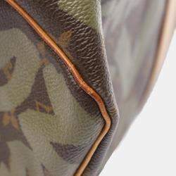 Pre Owned Louis Vuitton Keepall 50 Boston Bag Coated Canvas And Leather Monogram Graffiti Brown Khaki