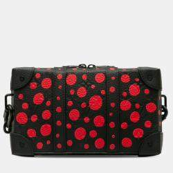 Pre Owned Louis Vuitton X Yayoi Kusama Monogram Dot Soft Trunk Wallet Lv Shoulder Bag Black Red Leather