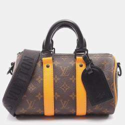 Pre Owned Louis Vuitton Keepall Bandouliere 25 Monogram Macassar Handbag Coated Canvas And Leather Brown
