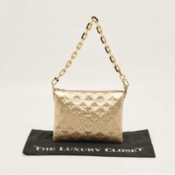 Pre Owned Louis Vuitton Gold Monogram Embossed Leather Coussin PM Bag