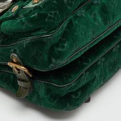 Pre Owned Louis Vuitton Green Monogram Velour Alligator and Ostrich-Trimmed Clyde Bag