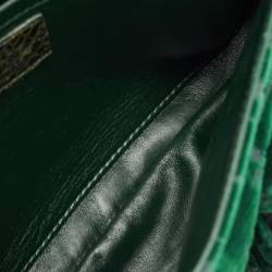 Pre Owned Louis Vuitton Green Monogram Velour Alligator and Ostrich-Trimmed Clyde Bag
