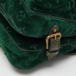 Pre Owned Louis Vuitton Green Monogram Velour Alligator and Ostrich-Trimmed Clyde Bag
