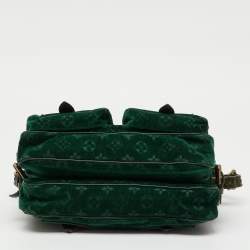 Pre Owned Louis Vuitton Green Monogram Velour Alligator and Ostrich-Trimmed Clyde Bag
