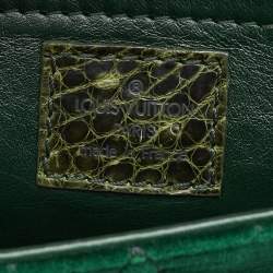 Pre Owned Louis Vuitton Green Monogram Velour Alligator and Ostrich-Trimmed Clyde Bag