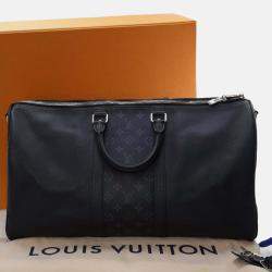 Pre Owned Louis Vuitton Black Taigarama Keepall Bandouliere 50