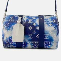 Pre Owned Louis Vuitton Blue Monogram Bandana City Keepall