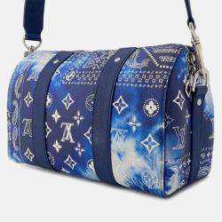 Pre Owned Louis Vuitton Blue Monogram Bandana City Keepall