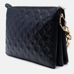 Pre Owned Louis Vuitton Black Monogram Embossed Puffy Lambskin Coussin MM