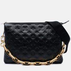 Pre Owned Louis Vuitton Black Monogram Embossed Puffy Lambskin Coussin MM