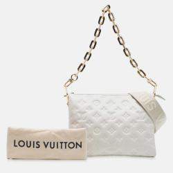 Pre Owned Louis Vuitton White Monogram Embossed Puffy Lambskin Coussin PM