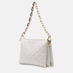 Pre Owned Louis Vuitton White Monogram Embossed Puffy Lambskin Coussin PM