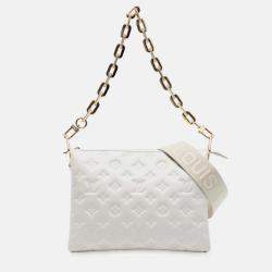 Pre Owned Louis Vuitton White Monogram Embossed Puffy Lambskin Coussin PM