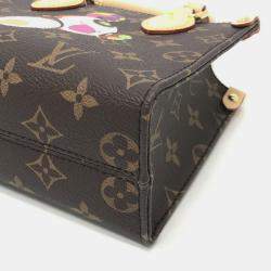 Pre Owned Louis Vuitton On The Go Bb Takashi Murakami Panda Handbag Monogram Canvas Brown