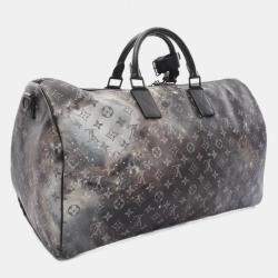 Pre Owned Louis Vuitton Keepall Bandouliere 50 Boston Bag Coated Canvas Monogram Galaxy Black