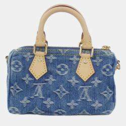 Pre Owned Louis Vuitton Lv Remix Monogram Denim Nano Speedy Handbag