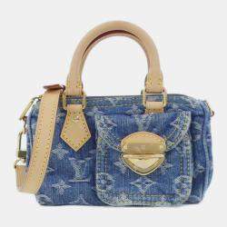 Pre Owned Louis Vuitton Lv Remix Monogram Denim Nano Speedy Handbag
