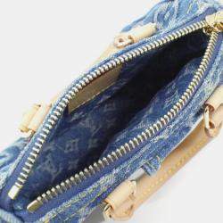 Pre Owned Louis Vuitton Lv Remix Monogram Denim Nano Speedy Handbag
