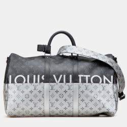 Pre Owned Louis Vuitton Monogram Eclipse Split Keepall Bandouliere 50 Boston/Shoulder Bag Silver Black Pvc And Leather
