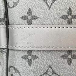 Pre Owned Louis Vuitton Monogram Eclipse Split Keepall Bandouliere 50 Boston/Shoulder Bag Silver Black Pvc And Leather
