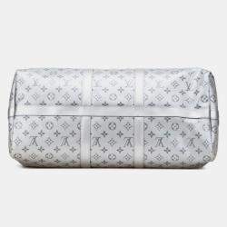 Pre Owned Louis Vuitton Monogram Eclipse Split Keepall Bandouliere 50 Boston/Shoulder Bag Silver Black Pvc And Leather