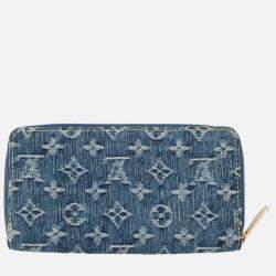 Pre Owned Louis Vuitton Zippy Wallet Blue Monogram Denim