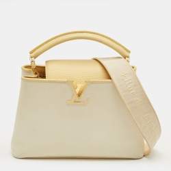 Pre Owned Louis Vuitton Yellow/Beige Leather and Canvas Capucines BB Bag
