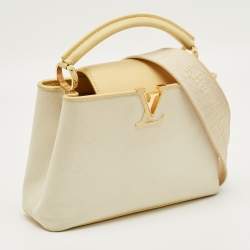 Pre Owned Louis Vuitton Yellow/Beige Leather and Canvas Capucines BB Bag