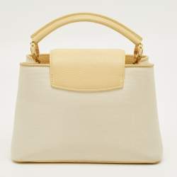 Pre Owned Louis Vuitton Yellow/Beige Leather and Canvas Capucines BB Bag