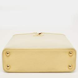 Pre Owned Louis Vuitton Yellow/Beige Leather and Canvas Capucines BB Bag