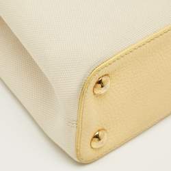Pre Owned Louis Vuitton Yellow/Beige Leather and Canvas Capucines BB Bag