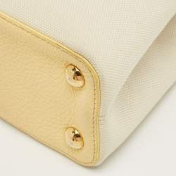 Pre Owned Louis Vuitton Yellow/Beige Leather and Canvas Capucines BB Bag