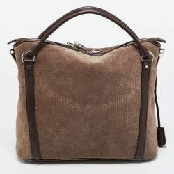 Pre Owned Louis Vuitton Brown Monogram Antheia Suede Ixia PM Bag
