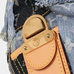 Pre Owned Louis Vuitton Blue Monogram Denim Patchwork Bowly Handbag