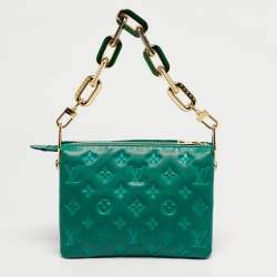 Pre Owned Louis Vuitton Green Monogram Embossed Leather Coussin BB Bag