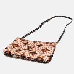 Pre Owned Louis Vuitton Clafity Double Zip Pochette Pouch Shoulder Bag Black Brown White