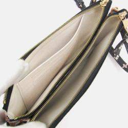 Pre Owned Louis Vuitton Clafity Double Zip Pochette Pouch Shoulder Bag Black Brown White