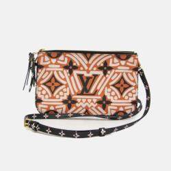 Pre Owned Louis Vuitton Clafity Double Zip Pochette Pouch Shoulder Bag Black Brown White