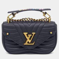 Pre Owned Louis Vuitton Black Leather New Wave Chain Shoulder Bag PM
