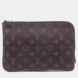 Pre Owned Louis Vuitton Brown Leather Monogram Etuille Voyage PM