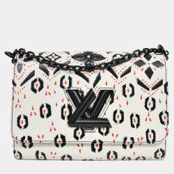 Pre Owned Louis Vuitton 2015 White/Black Graphic Printed Leather Twist MM Chain Bag